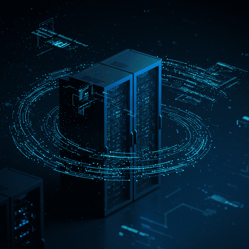 AI Business Solutions showing modern office with AI visualizations