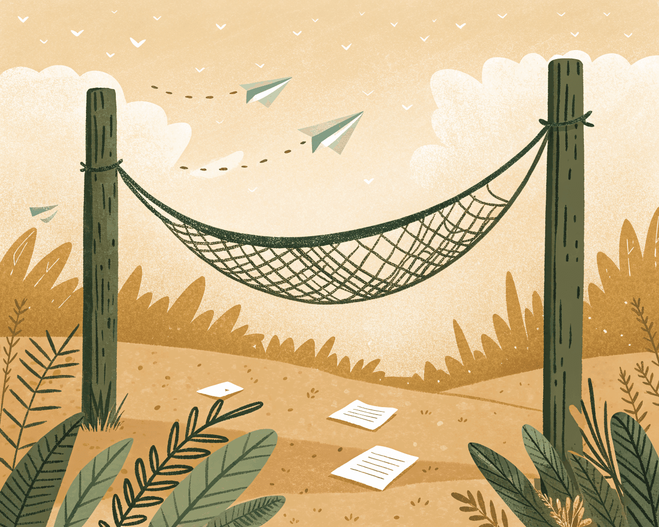 A safety net catching paper airplanes that were falling